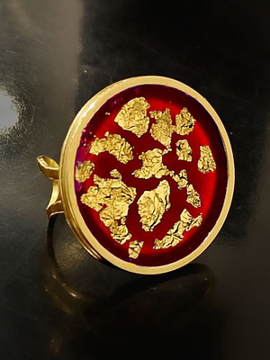 Imperial Red ring with gold flakes, adjustable, new