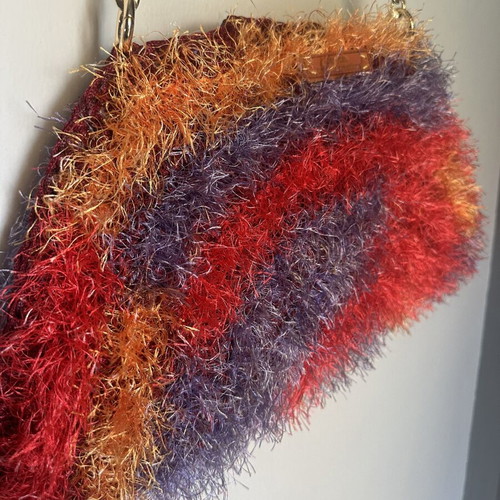 Handmade knitted shoulder bag with chain, colorful, made to order