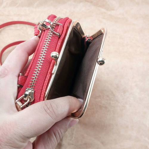 Two-in-one bag wallet used red 18x10 cm with gold details