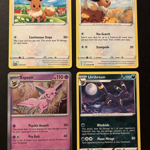 Pokémon cards used, pack of 4 Eevee Umbreon Espeon