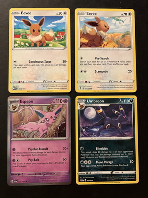 Pokémon cards used, pack of 4 Eevee Umbreon Espeon