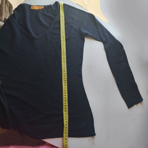 Black thin knit women's sweater with V-neck and long sleeves