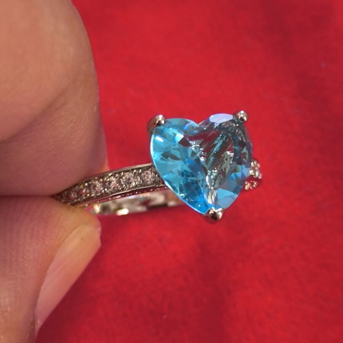 Blue Heart Crystal Ring luxury silver tone