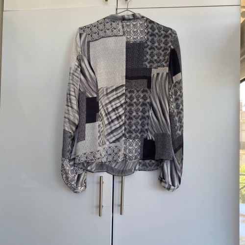 Gray Satin Blouse new, long sleeve, formal with pattern