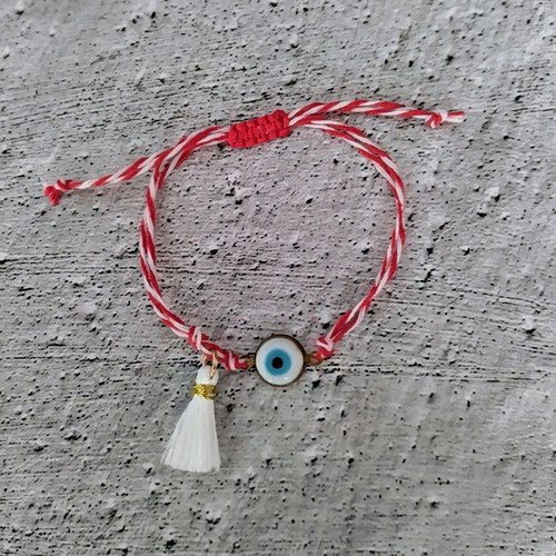 Martaki bracelet made to order with eye charm and white tassel