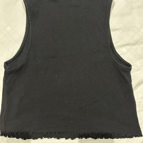 Bershka black sleeveless crop top with lettuce edge, size M