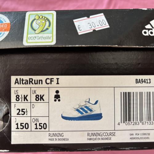 Adidas children's athletic shoes, size 25, white and blue