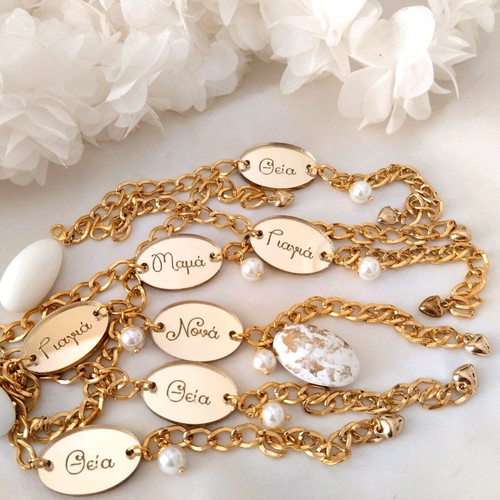 Handmade baptism or wedding bracelets with plexiglas motif and chain