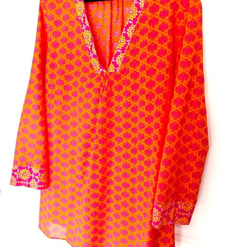 Zara caftan like new, orange and pink, 100% cotton, size L