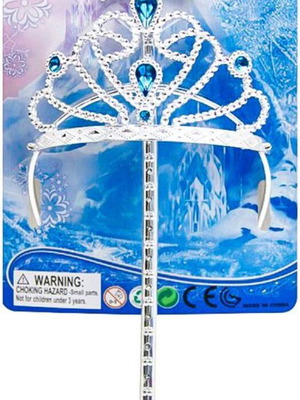 Princess Crown and Magic Wand Set 34cm Silver/Turquoise New