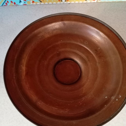 Cast iron and copper cooking vessel used, 24cm diameter, 14.5cm height with lid