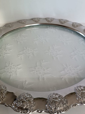 Glass tray with metal rim like new
