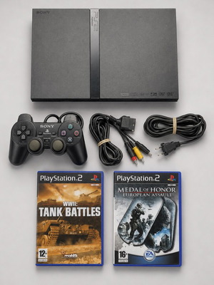 PlayStation 2 Slim chipmodded console with games, used