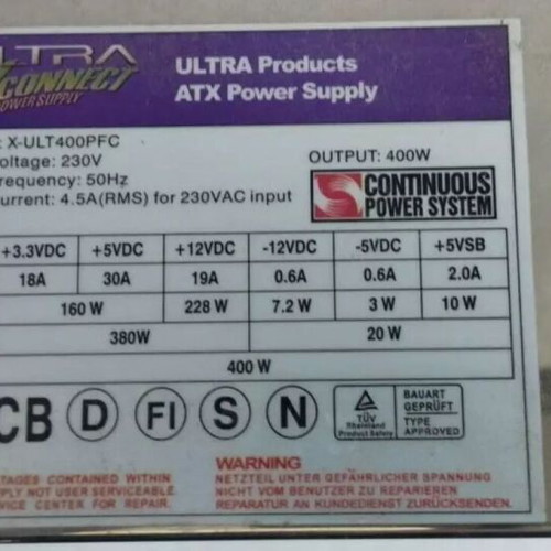 Ultra 400W ATX Desktop Power Supply new old stock without box