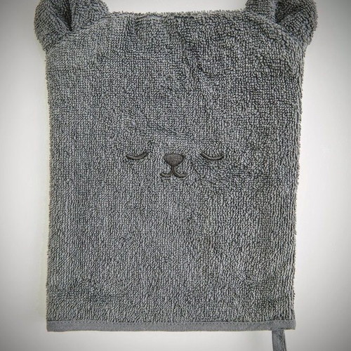 Bath glove with bear new, cotton, gray and beige