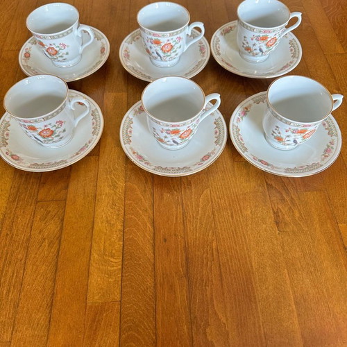 Pagoda set of 6 tea or coffee cups with saucers, new porcelain