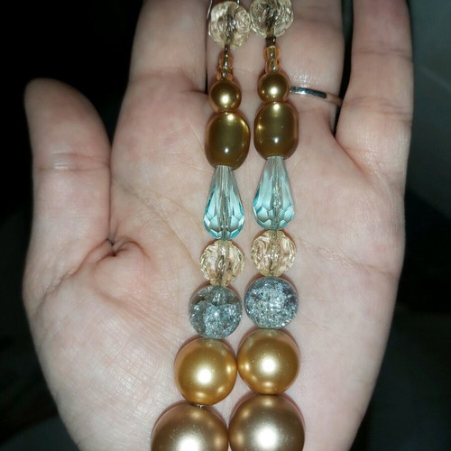 Handmade dangling earrings new in beige and turquoise shades