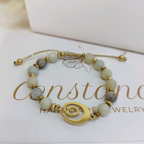 Handmade bracelet with amazonite, hematite stones and steel, new