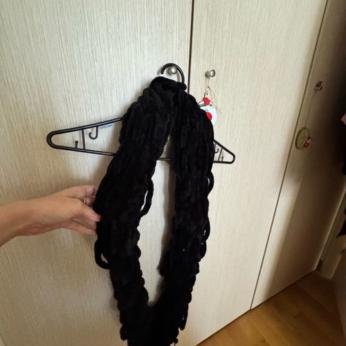 Scarf used, black, knitted with very soft velvet texture