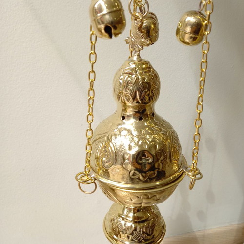 Bronze censer new with chains and 12 bells