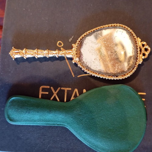 Brudgino vintage hand mirror used, 13 inches, velvet handle