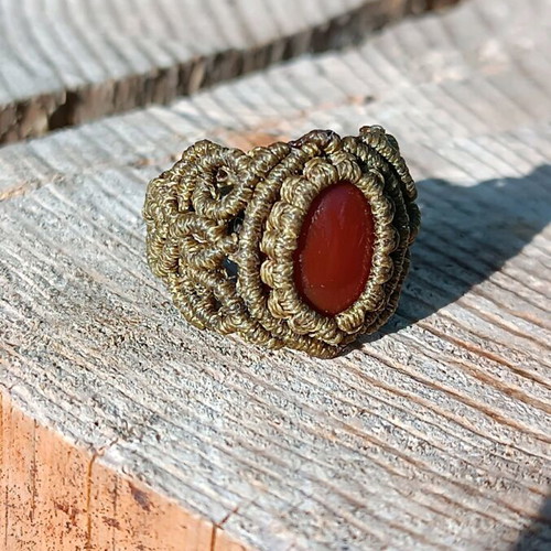 Macrame ring new with carnelian and intricate design