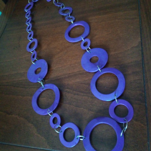 Metal necklace 90s with purple enamel used, length 50 cm