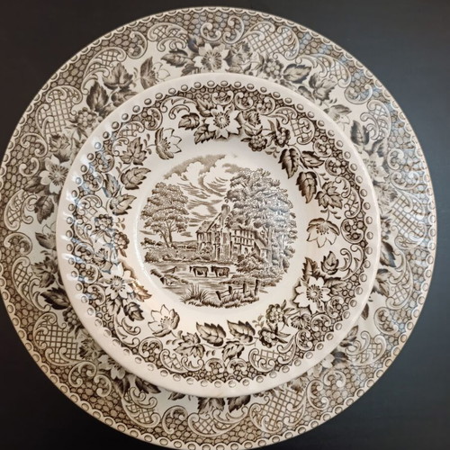 Staffordshire England collectible plates used, set of 3 pieces