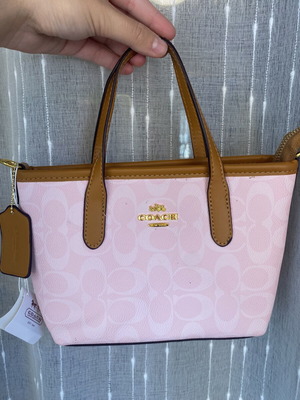 Coach mini tote bag, pink and brown