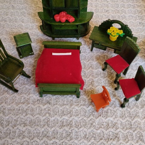 Wooden dollhouse furniture used with velvet fabric