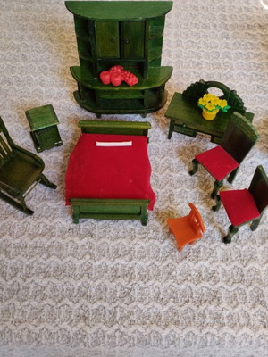 Wooden dollhouse furniture used with velvet fabric