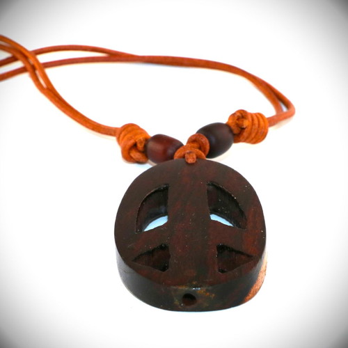 Necklace pendant wooden peace pipe teak wood new with leather cord