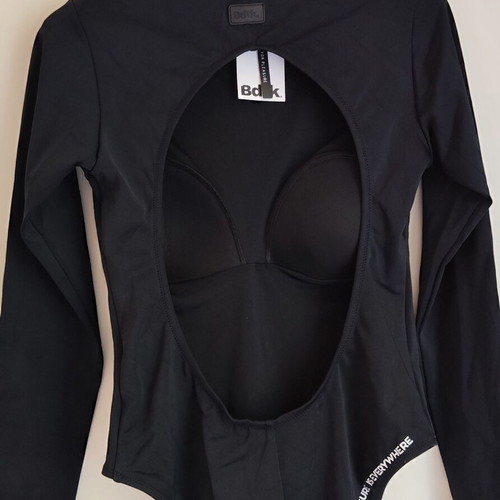 BDTK Bodytalk black one-piece swimsuit long sleeve with turtleneck and open back new