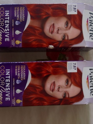 Palette Intensive Color Creme βαφή μαλλιών 7.87 έντονο κόκκινο χάλκινο, πακέτο 4