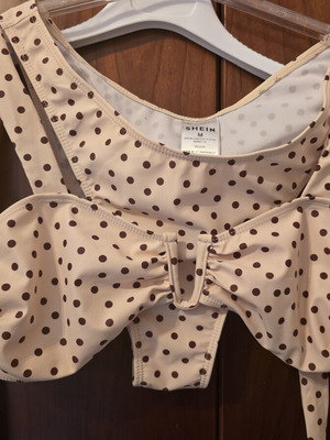 Shein polka dot bikini top, size M, beige and brown