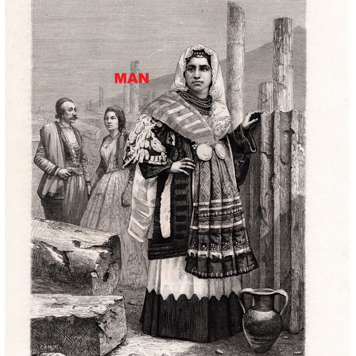 Engravings 1880 like new, set of 3, costume theme