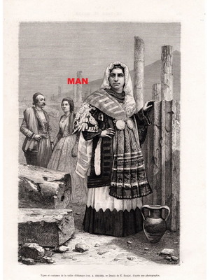 Engravings 1880 like new, set of 3, costume theme