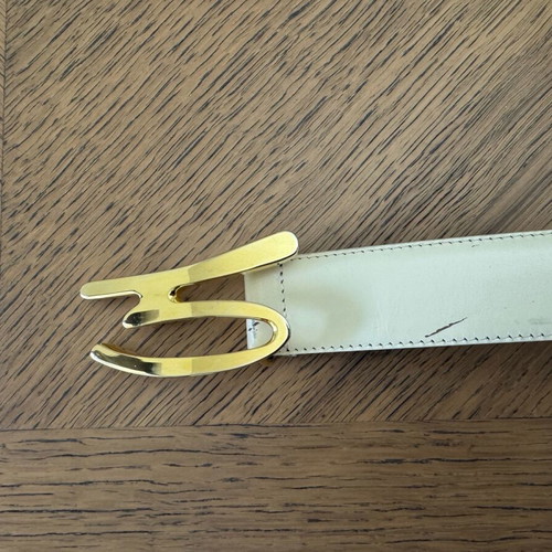 Leather belt used white with gold buckle Genny