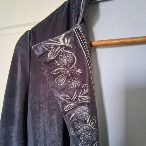 Velvet cardigan new size Medium gray with white flowers