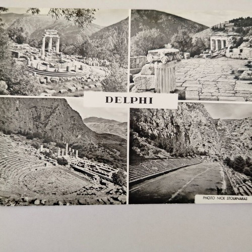 Black and white Delphi postcard by Nik. Stournaras used, 60s era