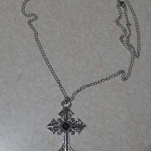 Men's cross in steel with black stone gothic style new