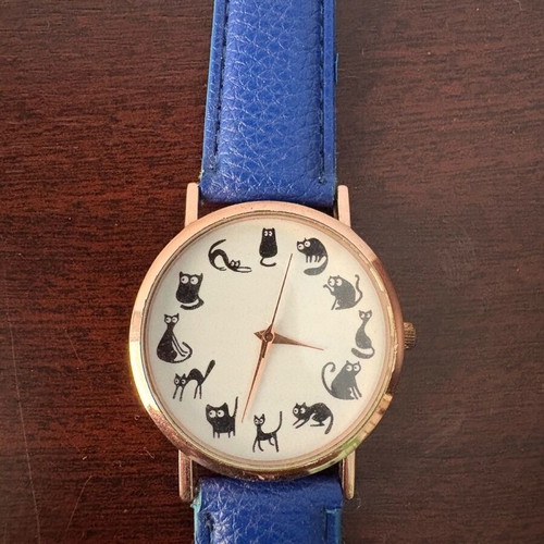 Cat wristwatch used, blue, women's