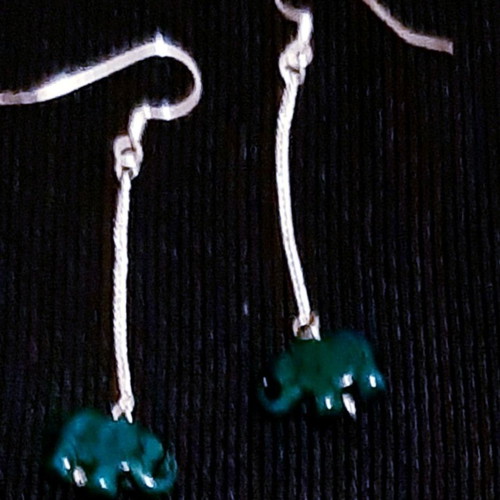 Green Elephant Earrings Silver 925, handmade, gift pouch