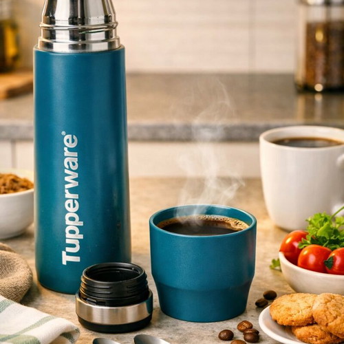 Tupperware Metal Thermos 520ml Blue New