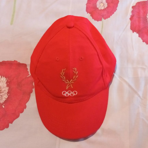 Authentic collectible jockey hat red with Olympic Academy emblem new