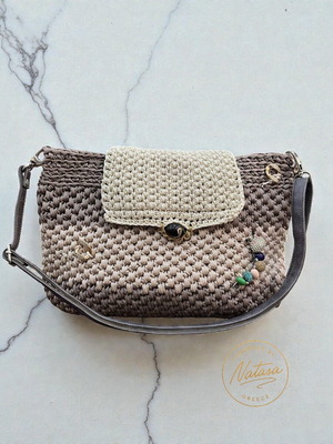 Natasa Azalea Handmade Crochet Shoulder Bag new, gray and beige