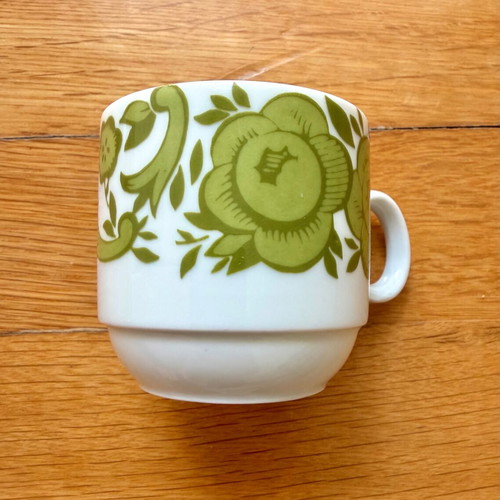 Bavaria Schumann Arzberg Coffee Cup used, white with green flowers