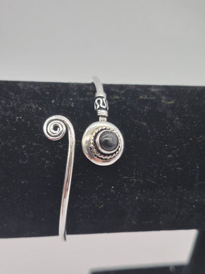 Black Tourmaline Silver Plated Adjustable Bracelet for Women