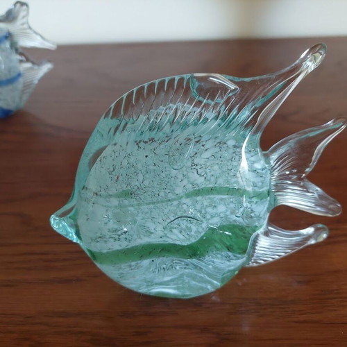 Decorative glass fish set of 2 like new with blue and green details