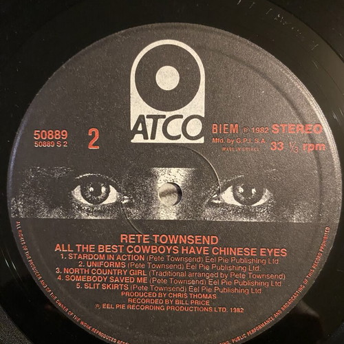 Pete Townshend Chinese Eyes LP like new, rock